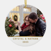 Eerste Kerstmis in Nieuw Huis Gepersonaliseerde Fo Keramisch Ornament (Voorkant)