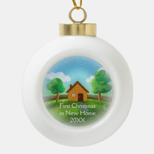 Eerste Kerstmis in nieuw huis Keramische Bal Ornament (Voorkant)