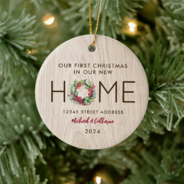 Eerste Kerstmis in Nieuw Huis Rustiek Faux Wood - Keramisch Ornament