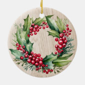 Eerste Kerstmis in Nieuw Huis Rustiek Faux Wood - Keramisch Ornament (Achterkant)