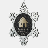 Eerste Kerstmis in nieuw huis | Schade Tin Sneeuwvlok Ornament (Rechts)