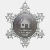 Eerste Kerstmis in nieuw huis Tin Sneeuwvlok Ornament (Voorkant)
