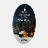 Eerste Kerstmis in Nieuw thuisland Rotische Cabin Keramisch Ornament (Rechts)