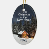 Eerste Kerstmis in Nieuw thuisland Rotische Cabin Keramisch Ornament (Links)