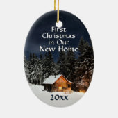 Eerste Kerstmis in Nieuw thuisland Rotische Cabin Keramisch Ornament (Achterkant)