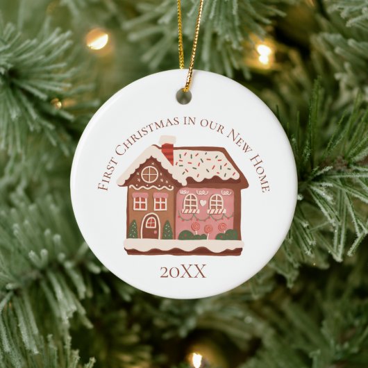 Eerste Kerstmis in ons New Home Gingerbrood House Keramisch Ornament (Boom)