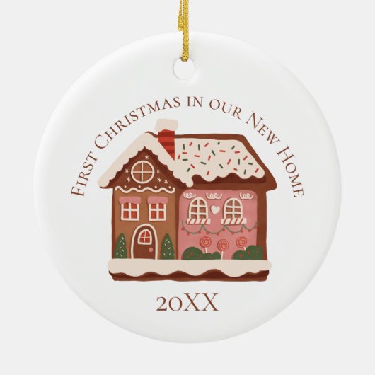 Eerste Kerstmis in ons New Home Gingerbrood House Keramisch Ornament (Achterkant)