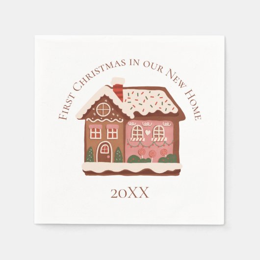 Eerste Kerstmis in ons New Home Gingerbrood House Servet (Voorkant)