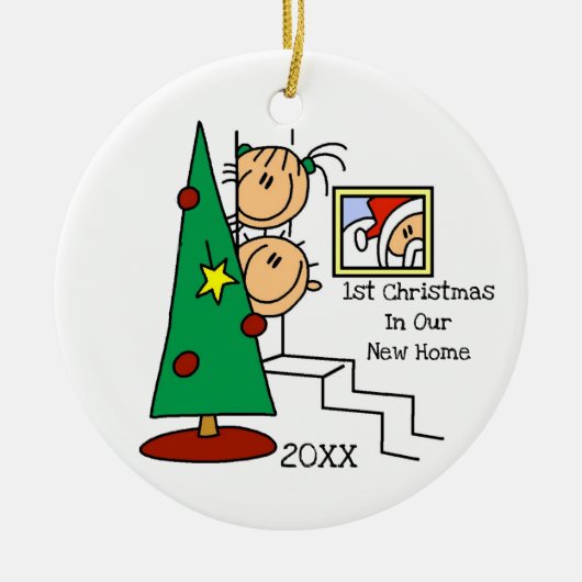 Eerste Kerstmis in ons New Home Personalized Ormen Keramisch Ornament (Voorkant)
