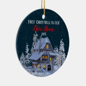 Eerste Kerstmis in ons New Home Winter Wonderland Keramisch Ornament (Rechts)