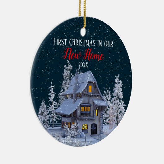 Eerste Kerstmis in ons New Home Winter Wonderland Keramisch Ornament (Rechts)