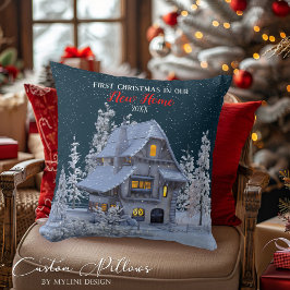 Eerste Kerstmis in ons New Home Winter Wonderland Kussen