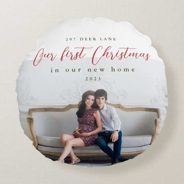 Eerste Kerstmis in ons nieuwe adres Foto Rond Kussen (Voorkant)