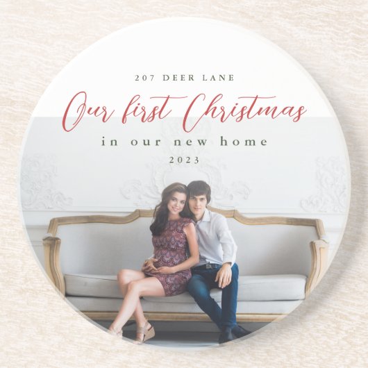 Eerste Kerstmis in ons nieuwe adres Foto Zandsteen Onderzetter (Voorkant)