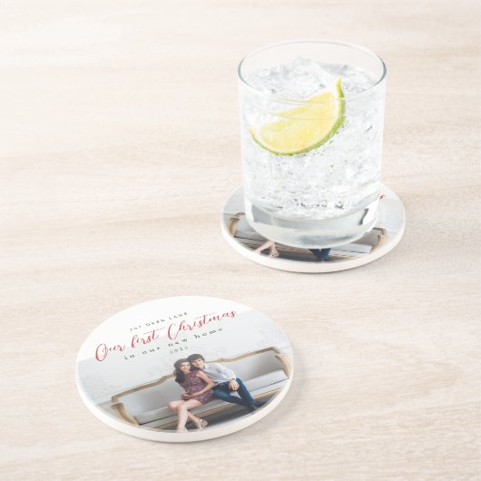 Eerste Kerstmis in ons nieuwe adres Foto Zandsteen Onderzetter (Zijkant)