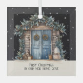 Eerste Kerstmis in ons nieuwe gepersonaliseerde hu Glas Ornament (Voorkant)