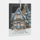Eerste Kerstmis in ons nieuwe gepersonaliseerde hu Glas Ornament (Voorkant Rechts)