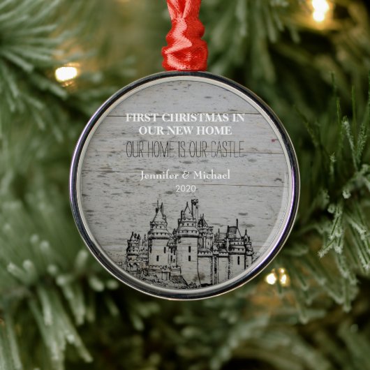 Eerste Kerstmis in ons nieuwe Home Castle Metalen Ornament (Boom)