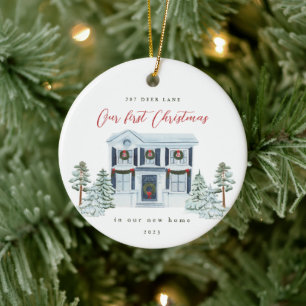 Eerste Kerstmis in ons Nieuwe Huis Adres en Jaar Keramisch Ornament