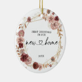 Eerste Kerstmis in ons nieuwe huis Geometric Flora Keramisch Ornament (Rechts)