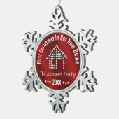 Eerste Kerstmis in ons nieuwe huis | Gepersonalise Tin Sneeuwvlok Ornament (Rechts)