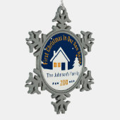 Eerste Kerstmis in ons nieuwe huis | Gepersonalise Tin Sneeuwvlok Ornament (Links)