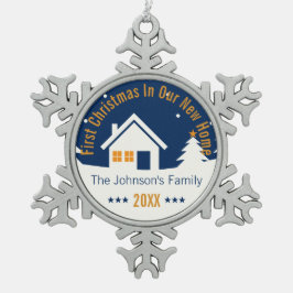 Eerste Kerstmis in ons nieuwe huis | Gepersonalise Tin Sneeuwvlok Ornament