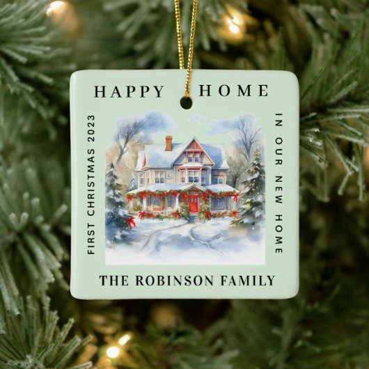 Eerste Kerstmis in ons nieuwe huis Grappige Lichte Keramisch Ornament (Boom)