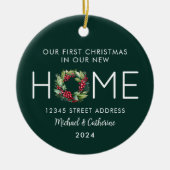 Eerste Kerstmis in ons nieuwe huis Green Wreath Keramisch Ornament (Voorkant)