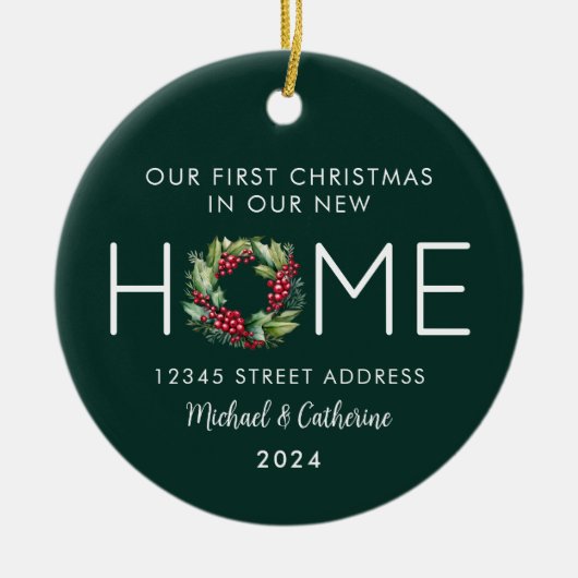 Eerste Kerstmis in ons nieuwe huis Green Wreath Keramisch Ornament (Voorkant)