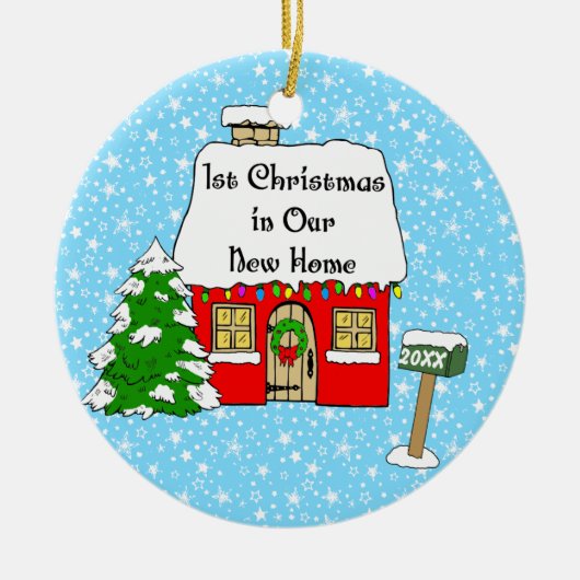 Eerste Kerstmis in Ons Nieuwe Huis Keramisch Ornament (Voorkant)