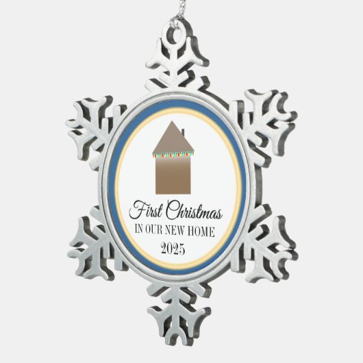 Eerste Kerstmis in ons nieuwe huis Tin Sneeuwvlok Ornament (Rechts)