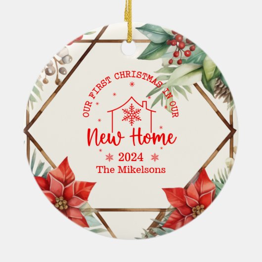 Eerste Kerstmis in ons nieuwe huisgroen Keramisch Ornament (Achterkant)