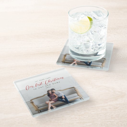 Eerste Kerstmis in ons nieuwe thuisadres Glazen Onderzetter (Schuin)