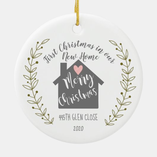 Eerste Kerstmis in ons nieuwe thuishart Keramisch Ornament (Achterkant)