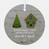 Eerste Kerstmis in ons nieuwe thuishoutkapje Glas Ornament (Achterkant)