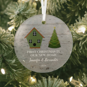 Eerste Kerstmis in ons nieuwe thuishoutkapje Glas Ornament