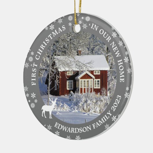 Eerste Kerstmis in ons nieuwe thuishuis foto Keramisch Ornament (Links)