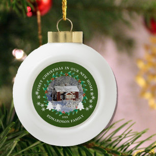 Eerste Kerstmis in ons nieuwe thuishuis foto Keramische Bal Ornament