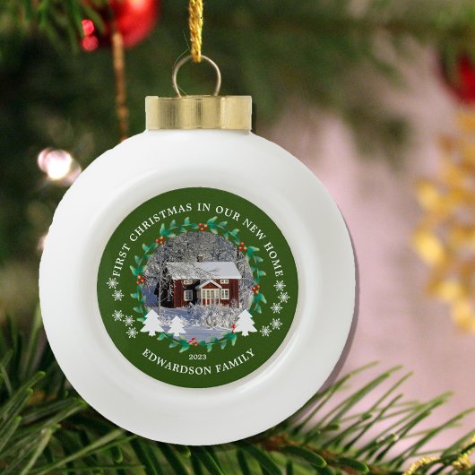 Eerste Kerstmis in ons nieuwe thuishuis foto Keramische Bal Ornament