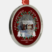 Eerste Kerstmis in ons nieuwe thuishuis foto Metalen Ornament (Rechts)