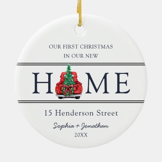 Eerste Kerstmis in ons nieuwe thuiskerstfeest Keramisch Ornament (Achterkant)