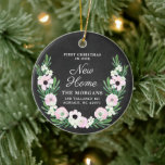 Eerste Kerstmis in ons nieuwe thuisland, speciaal  Keramisch Ornament<br><div class="desc">Eerste Kerstmis in ons nieuwe thuisland,  speciaal aangepast zwart Ornament. Personaliseer met uw douaneinformatie op zowel voor als rug.</div>