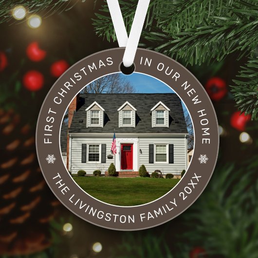 Eerste Kerstmis in onze New Home Brown Custom Phot Ornament
