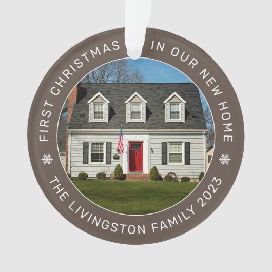 Eerste Kerstmis in onze New Home Brown Custom Phot Ornament (voorkant)