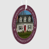 Eerste Kerstmis in onze New Home Burgundy Foto Ornament (voorkant)