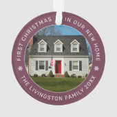 Eerste Kerstmis in onze New Home Burgundy Foto Ornament (achterkant)
