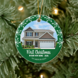 Eerste Kerstmis in onze New Home Foto Green Keramisch Ornament