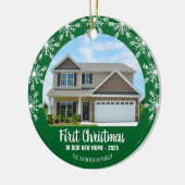 Eerste Kerstmis in onze New Home Foto Green Keramisch Ornament (Links)