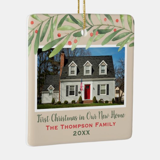 Eerste Kerstmis in onze New Home Greenerfoto Keramisch Ornament (Rechts)